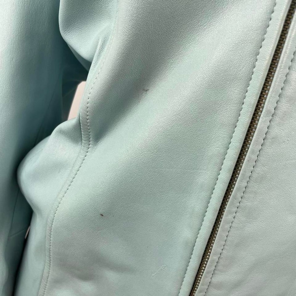 Vintage 90s Pastel Light Blue Leather‎ Blazer Jacket - Picture 4 of 8